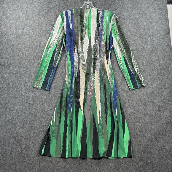 BCBGMAXAZRIA Dress Women’s Medium Blue Green Abstract Adele Wrap 3/4 Sleeve - Picture 4 of 8